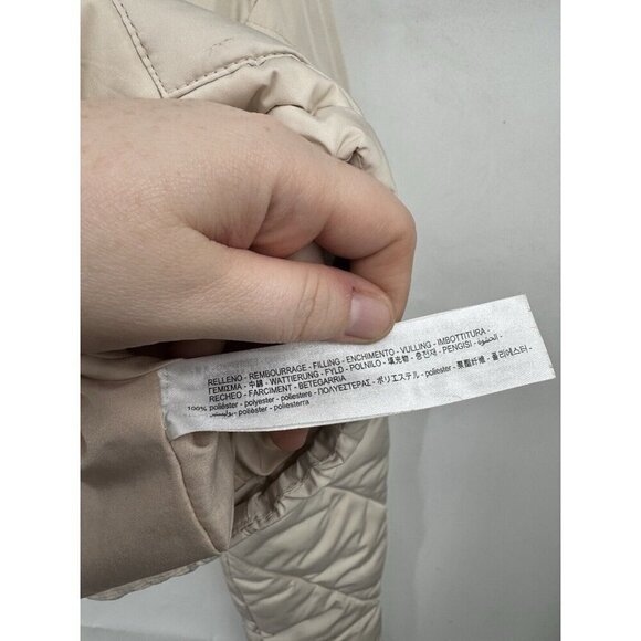 Zara Puffer Jacket Women Medium Beige Cropped Preppy Minimalist Full‎ Zip - Picture 4 of 13